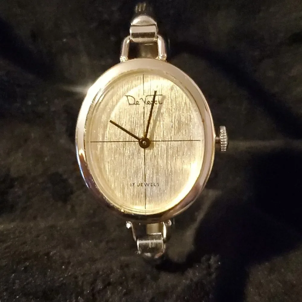 Vintage De Vecci‎ 17 Jewels Analog Mechanical Watch Multi-Strand Silver Bangle